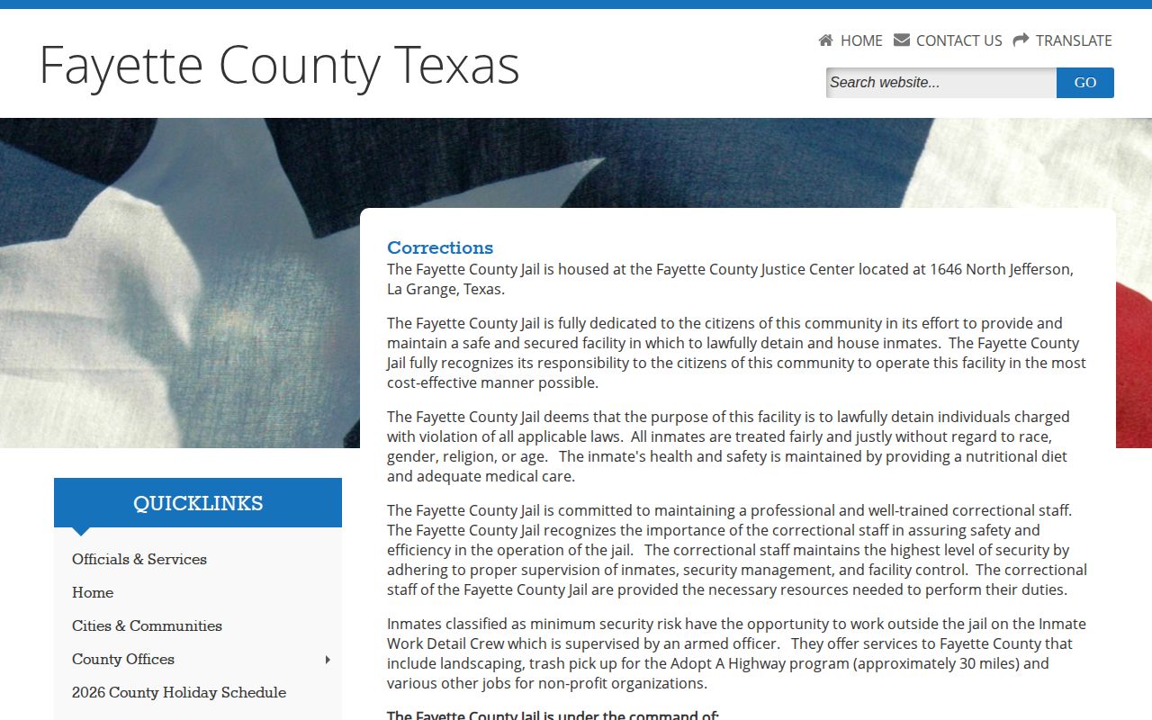 Fayette County Corrections county-custody records page